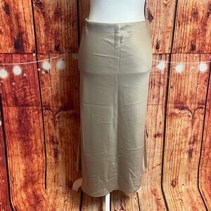 Rachel Zoe elastic waist beige gold maxi skirt women's size 12 poly/spandex